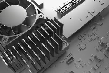 Poster - 3d render of abstract technology piece, fragment of computer coo