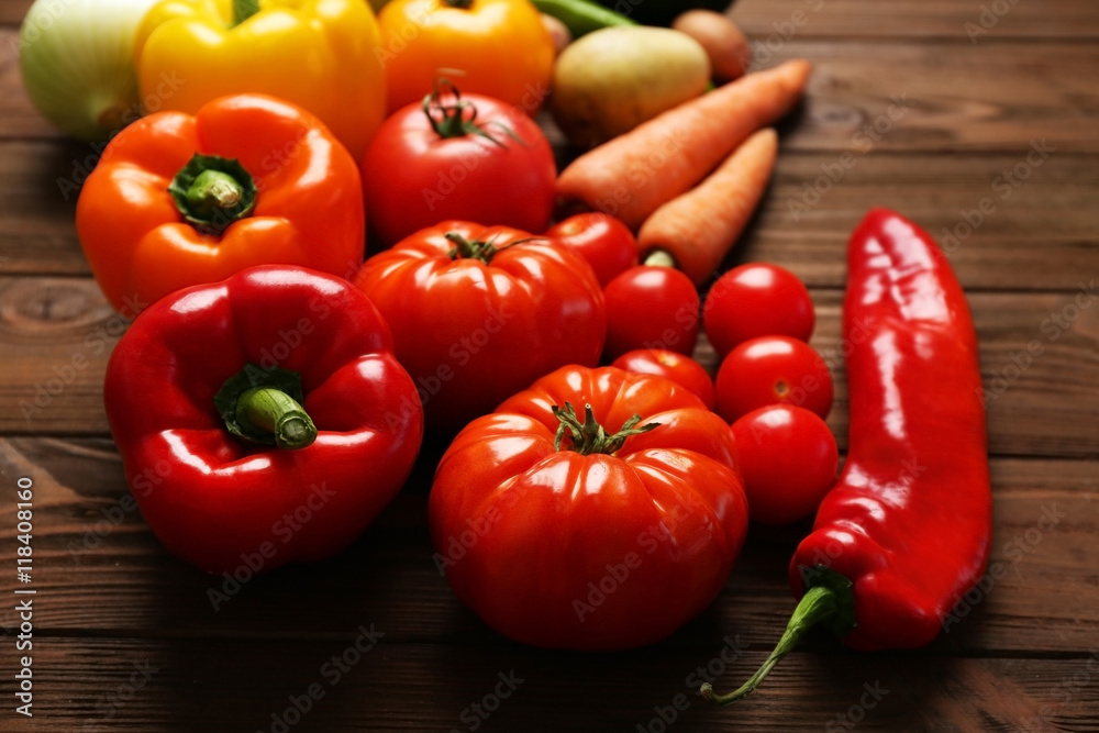 Fresh vegetables on wooden background