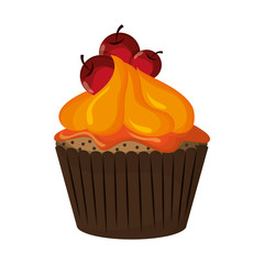 Poster - flat design decorated cupcake with cherry icon vector illustration