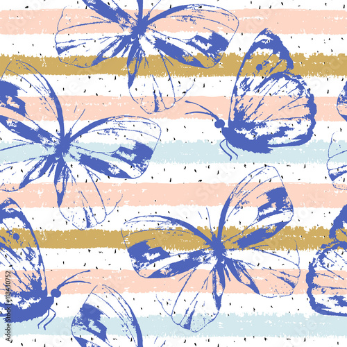 Abstract hand drawn  striped pattern with butterfly  for wrapping, wallpaper