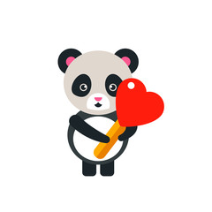 Poster - Cute Panda with Heart Lollipop Icon