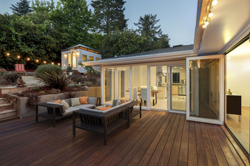 Amazing wooden deck at twilight.