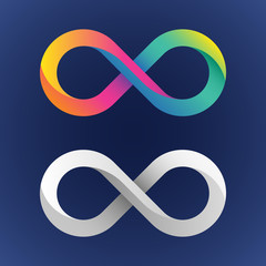 Twisted infinity sign with a 3d effect. Template for a logo, symbol, emblem. Design element for poster, cover, invitation, business card, postcard or web.