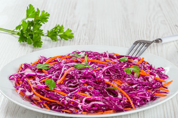 Sticker - Salad coleslaw - red cabbage with carrots on white dish