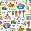 Vector seamless pattern with hand drawn colored symbols of South Africa