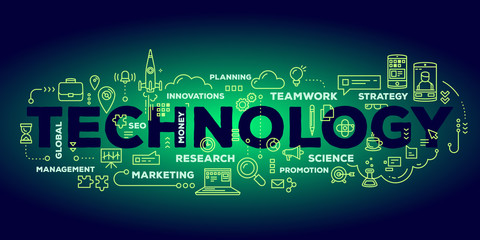 vector creative illustration of technology word lettering typogr