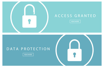 Poster - Set of flat design concepts Data protection and Access granted. Banners for web design, marketing and promotion. Presentation templates. Vector illustration.