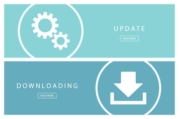 Poster - Set of flat design concepts Update and Downloading technology. Install new software, operating system. Banners for web design, marketing and promotion. Presentation templates. Vector illustration.