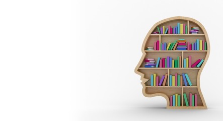 Poster - Colorful books in human face bookshelves over white background