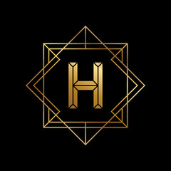 Aufkleber - Letter H gold logo design template. H letter golden outline monogram. Gradient vector illustration.
