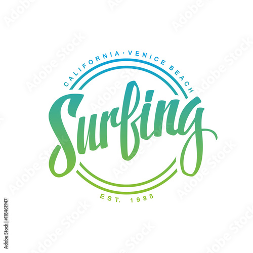 Surfing. Calligraphy. Surfing logo. Handwritten word. Surf typography