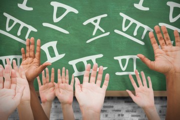 Poster - Composite image of hands raising in the air