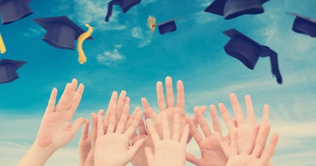 Poster - Composite image of people raising hands in the air