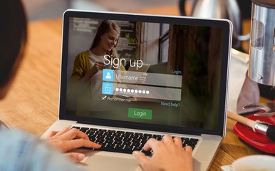 Poster - Composite image of signup screen with blonde girl and pad