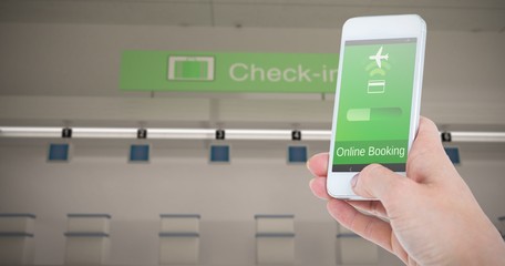 Poster - Composite image of woman showing smartphone 
