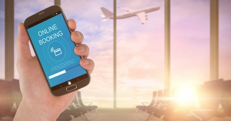 Poster - Composite image of hand showing a smartphone screen 