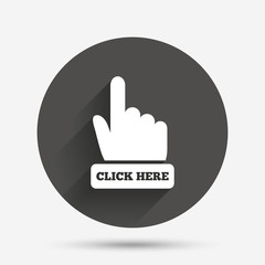 Poster - Click here hand sign icon. Press button.