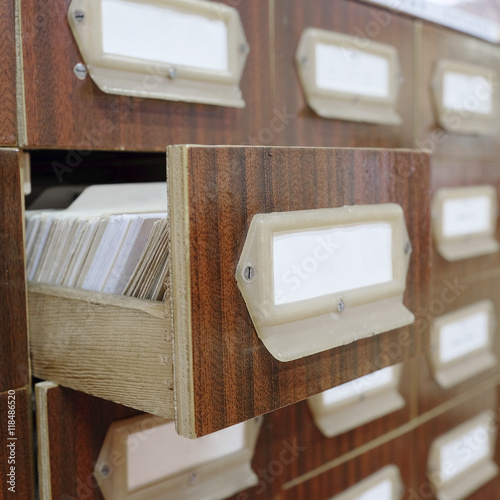 Old Wooden Card Catalog With One Opened Drawer In Library Buy