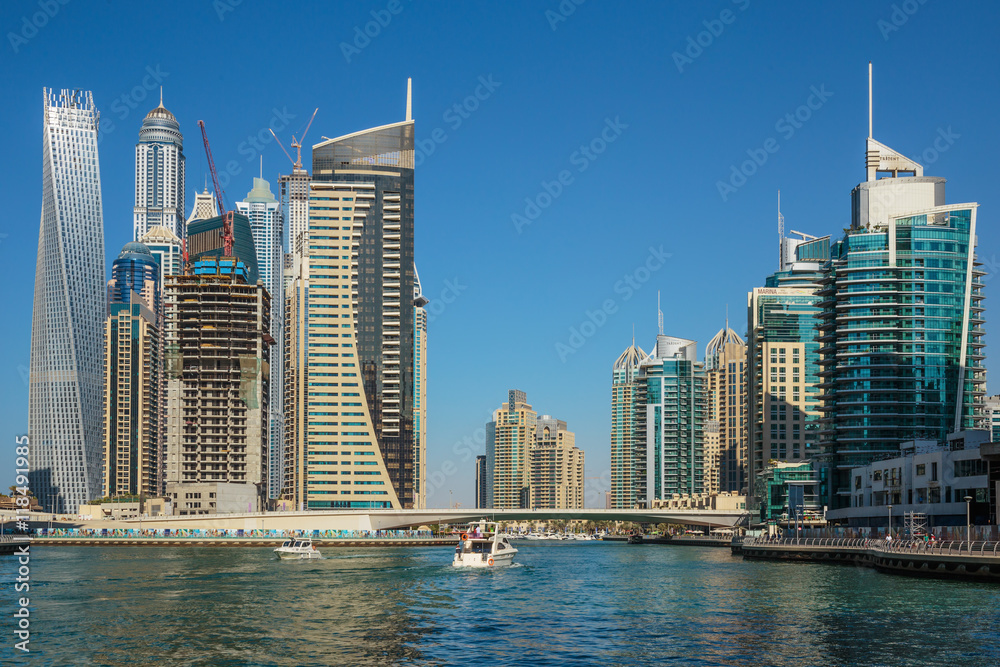Modern buildings in Dubai Marina UAE - obrazy, fototapety, plakaty 