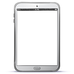Sticker - white tablet computer hand drawn vector illustration isoloated on white.