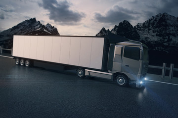 Poster - White truck on landscape background