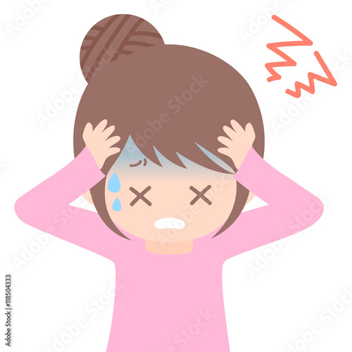 頭痛で青ざめ頭を抱える女性イラスト素材 白背景 Stock Illustration Adobe Stock