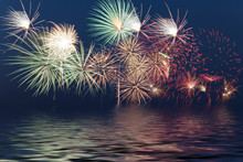 Fireworks, Festive Celebration Light Show At Night, Works Great And Beautiful Fireworks Display, Flood Water Effects