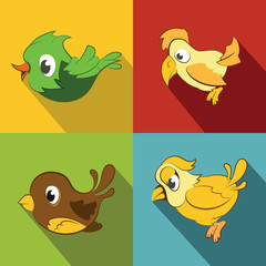 Poster - Color birds on  background with long shadow