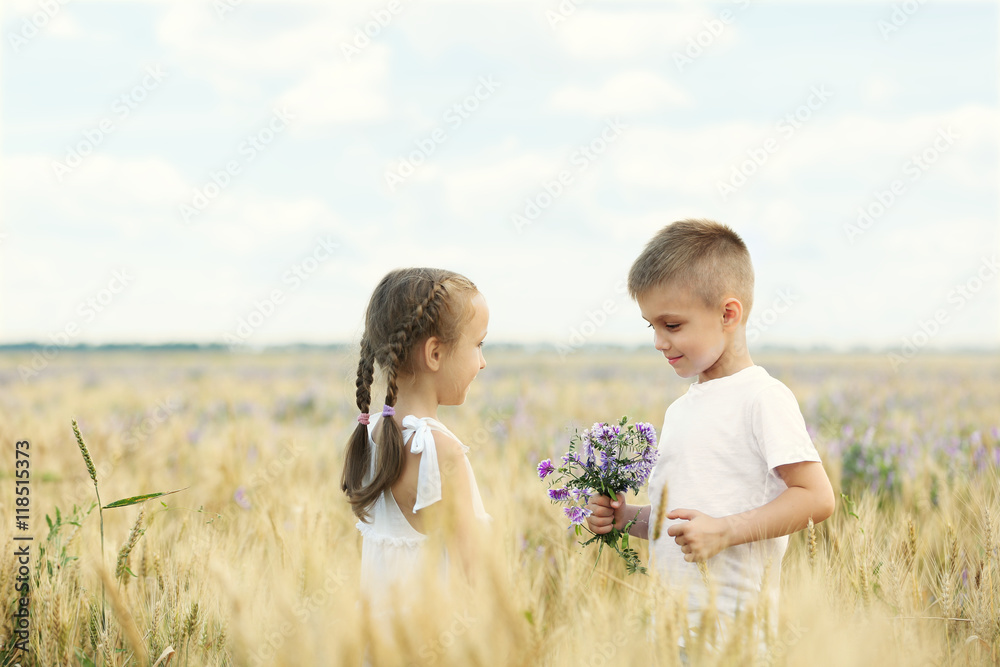 Happy children in the field