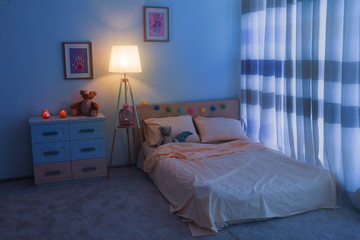 Canvas Print - Bed in children room interior