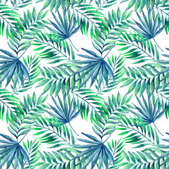 Poster - Watercolor tropical leaves seamless pattern