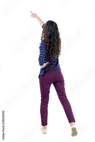 Back View Of Pointing Woman Beautiful Girl Rear View People
