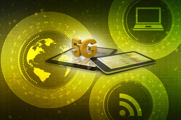 Poster - 3d rendering 5G Network mobile with data
