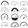Speedometer or gauge icons set. Meter and car instrument design elements. Vector illustration.