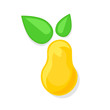 yellow pear with green leaf, vector icon, illustration