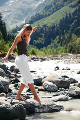 Wall Mural - traveler relaxing by the river