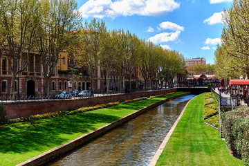 View to the Canal of Perpignan in springtime. France