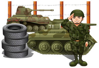 Poster - Soldier and two military tanks