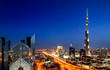 Amazing sunset dubai downtown skyline with tallest skyscrapers and beautiful blue sky, Dubai, United Arab Emirates