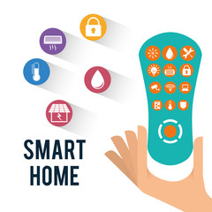 Sticker - control hand smart house home technology app icon set. Flat and Colorful illustration. Vector illustration