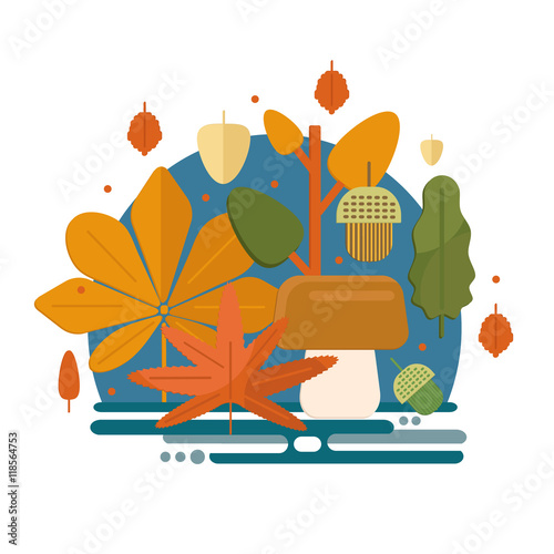 Autumn Foliage Composition In Flat Style Fall Theme Banner With