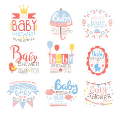 Sticker - Baby Shower Invitation Template In Pastel Colors Set Of Designs