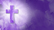 Graphic Christian cross with abstract rays of light in purple