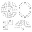 Business, education and government furniture symbols used in architecture plans icons set, top view, graphic design elements, outlined, black isolated on white background, vector illustration.