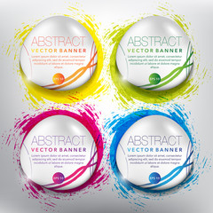 Wall Mural - Abstract vector banner set of 4. Round pebble stones with swirl design. Colorful and glossy on the white panel. Vector illustration. Eps10.