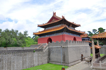 Daming Tower of Fuling Tomb of Qing Dynasty, Shenyang, China. Fuling Tomb (East Tomb) is the mausoleum of Nurhaci, the founding emperor of the Qing Dynasty. Fuling Tomb is a UNESCO World Heritage Site