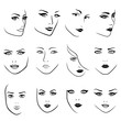 Set of twelve outlines of young women faces