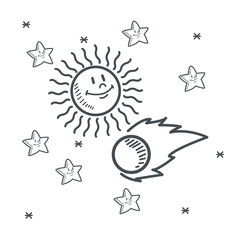 stars sun asteroid space sketch icon. Black white isolated design. Vector illustration