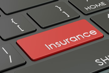 Canvas Print - Insurance concept, red hot key on  keyboard. 3D rendering