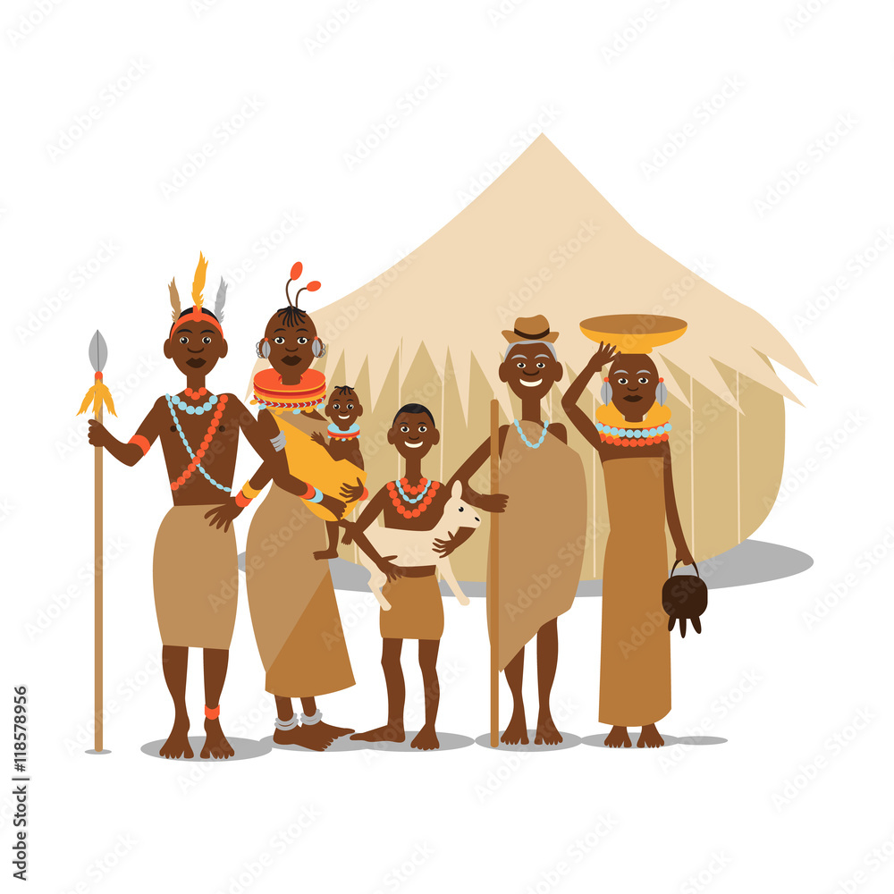 Happy african family mother, father, children and grandparents in  traditional clothing. African people cartoon vector illustration. Stock  Vector | Adobe Stock, image size:1000x1000